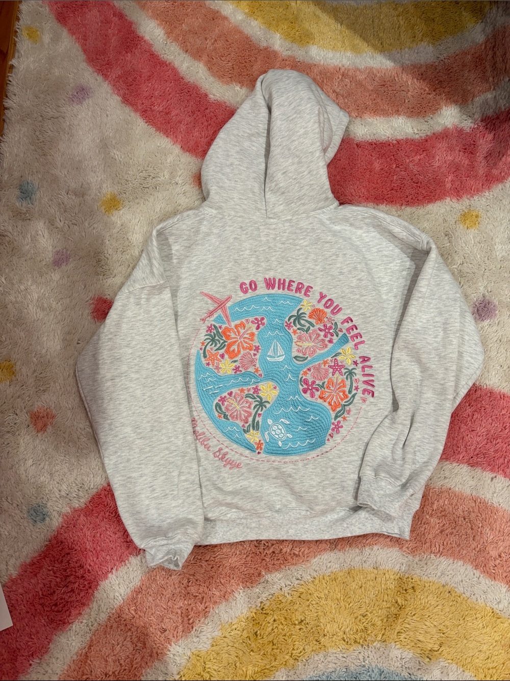 Malibu Heather Gray Hoodie with Tropical Multicolor Graphic